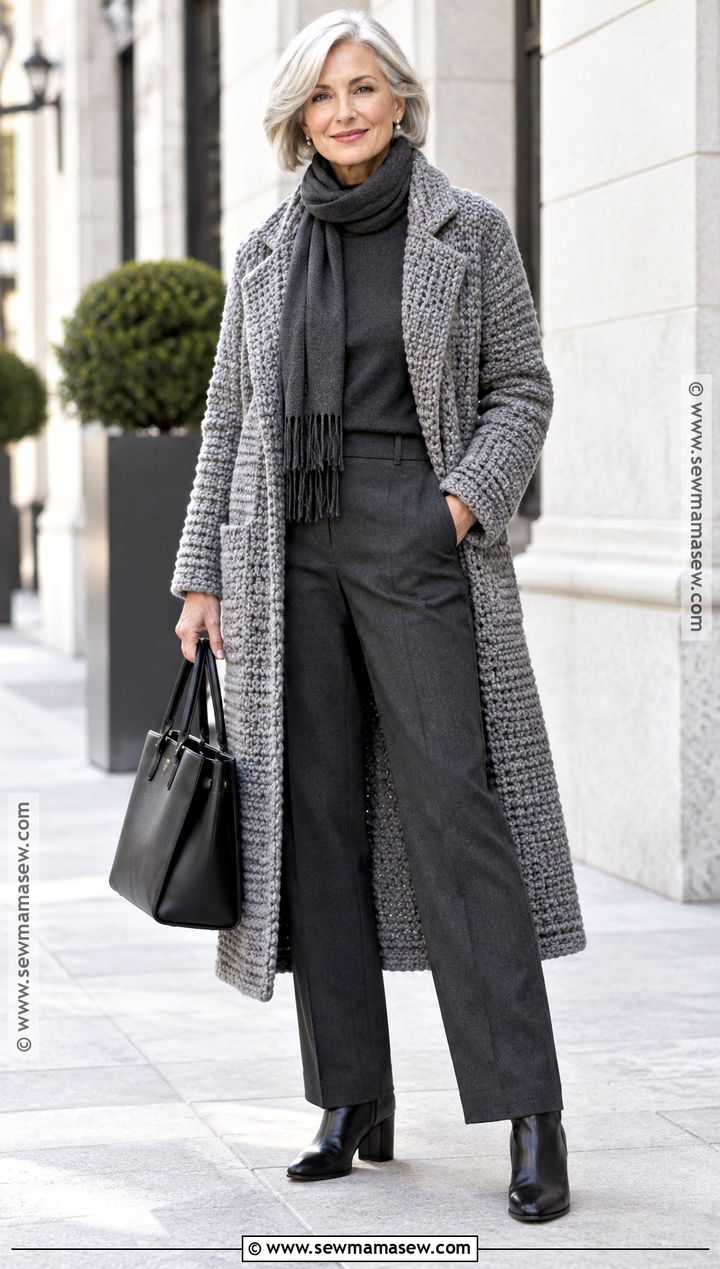 Crochet Coat With Monochrome Basics - 15 Fall Clothes Crochet