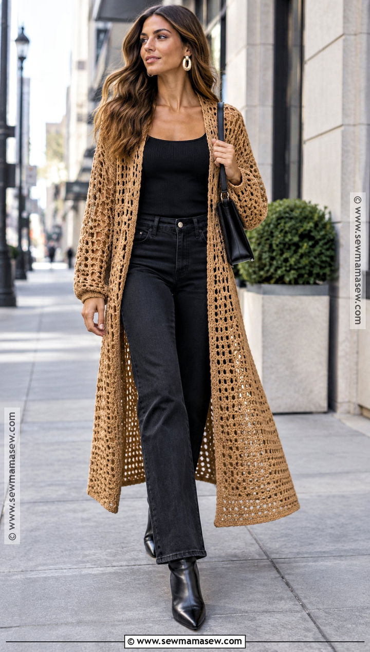 Crochet Duster With Black Jeans - 15 Fall Clothes Crochet