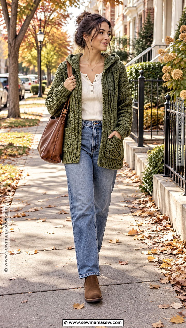 Crochet Hooded Cardigan With Jeans - 20 fall crochet clothes