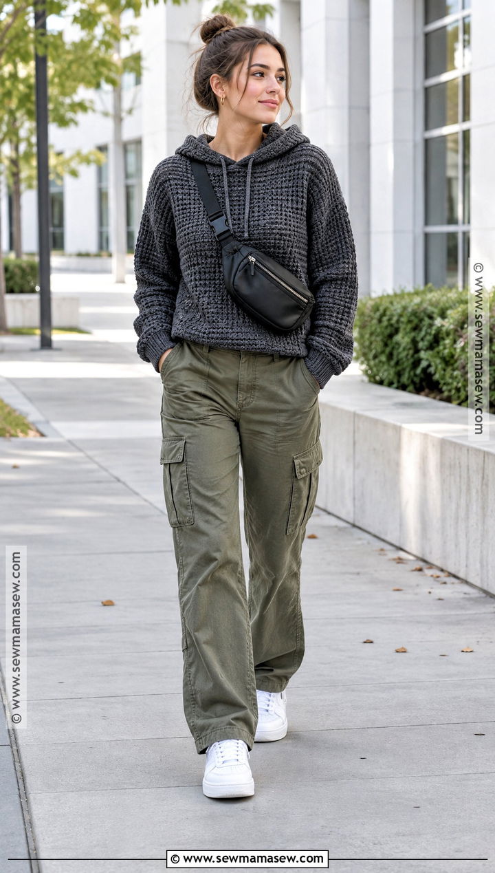 Crochet Hooded Sweater With Cargo Pants - 15 Fall Clothes Crochet