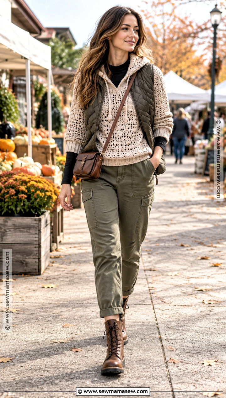 Crochet Hoodie Fall Top With Utility Pants - 20 crochet fall top ideas
