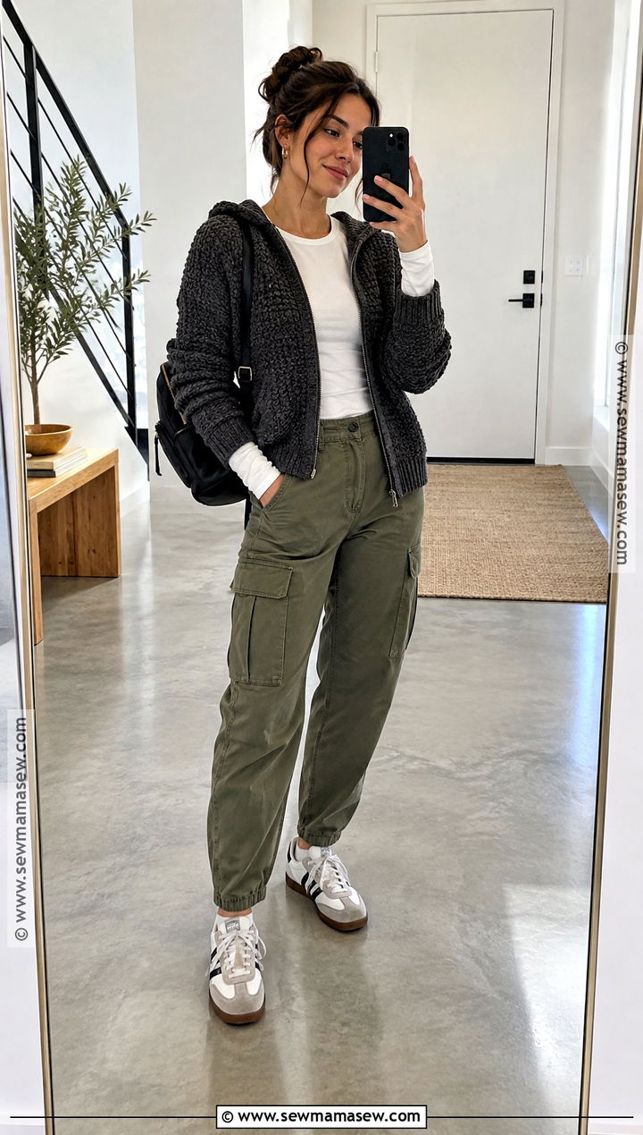 Crochet Hoodie With Cargo Pants - 15 Fall Crochet Fashion Ideas