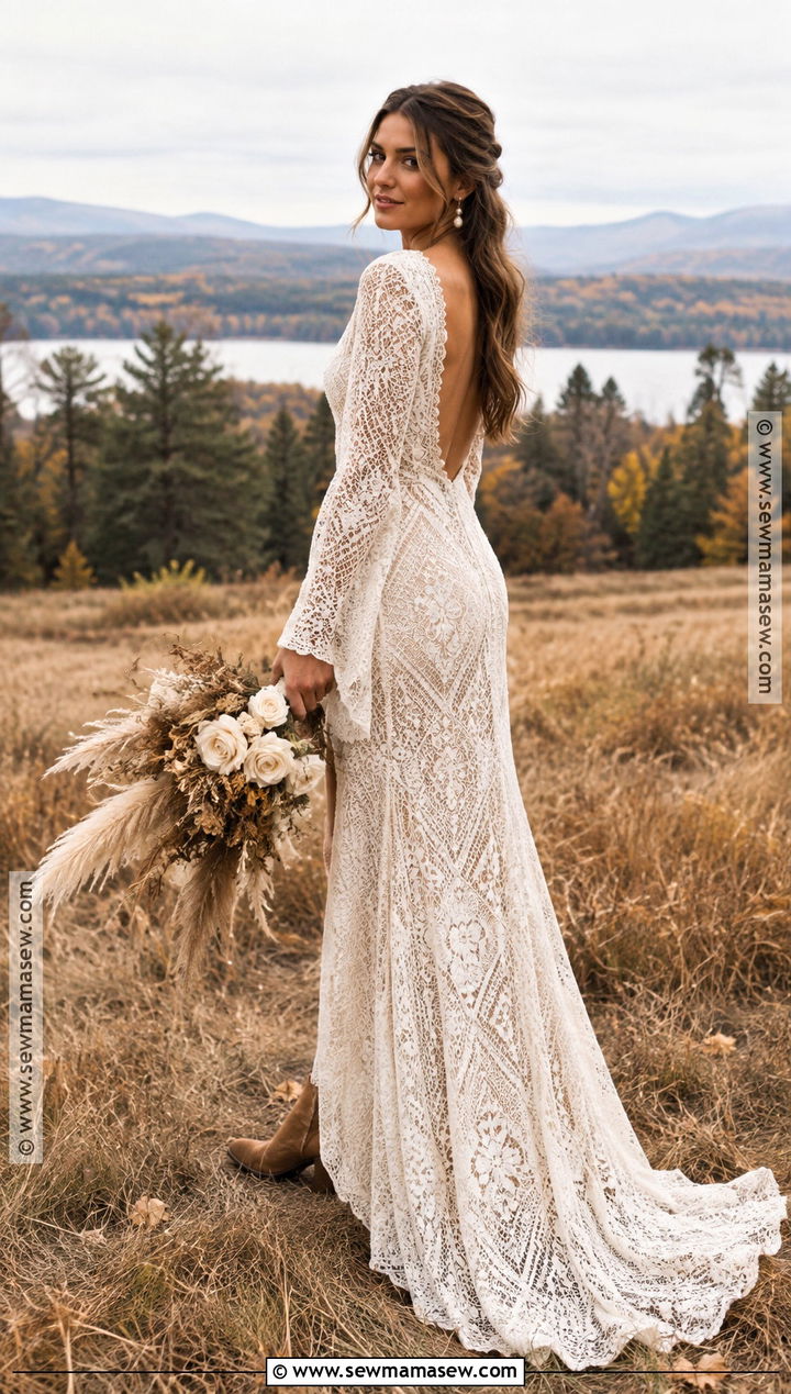 Crochet Lace Boho Wedding Dress - 15 autumn boho wedding dress ideas