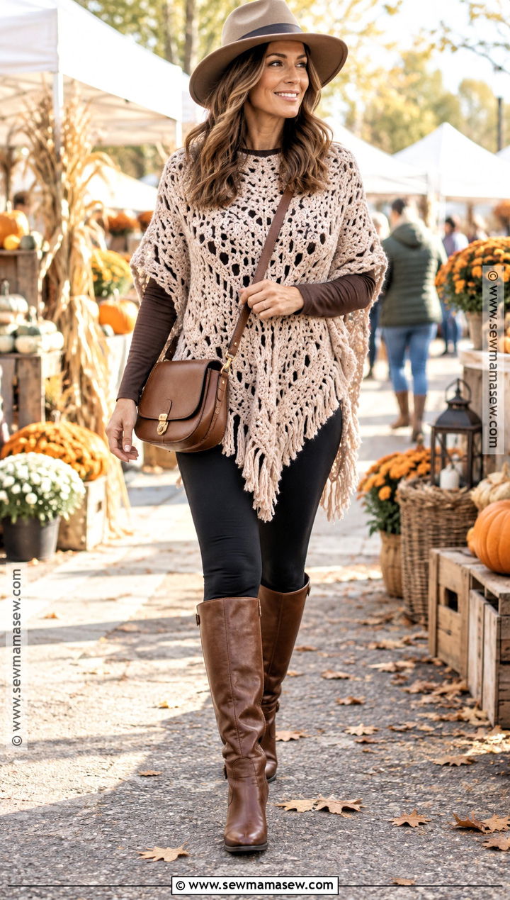 Crochet Poncho With Leggings And Boots - 15 Fall Clothes Crochet