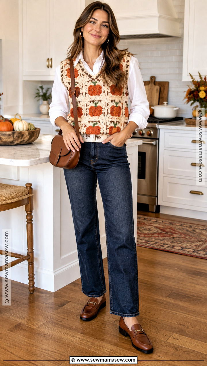 Crochet Thanksgiving Sweater Vest With Button Down Shirt - 15 Crochet Thanksgiving Sweater Ideas