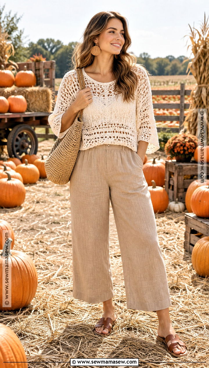 Crochet Top And Linen Pants Pumpkin Patch Outfit - 25 Pumpkin Patch Outfit Hot Weather Ideas