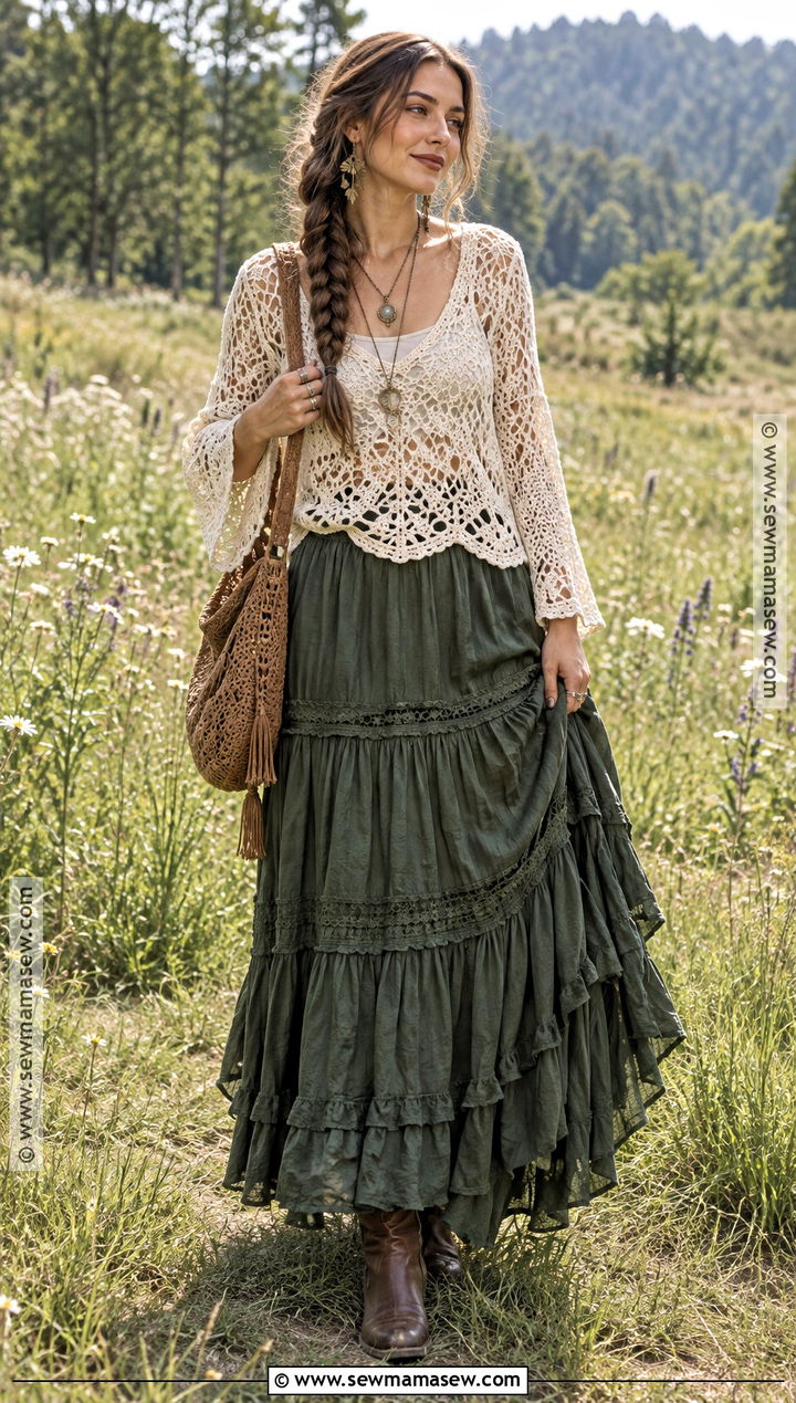 Crochet Top And Tiered Skirt Witch Outfit - 30 witch outfits aesthetic