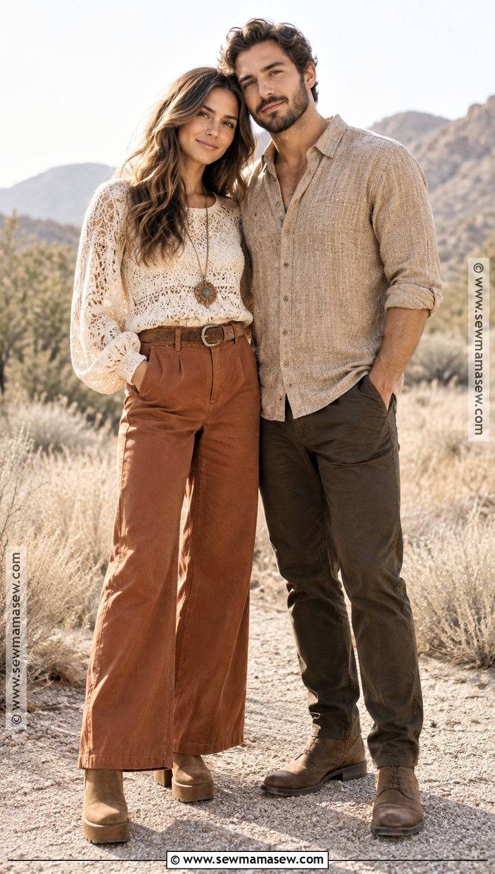 Crochet Top With Wide Leg Trousers - 15 boho engagement photos outfits fall