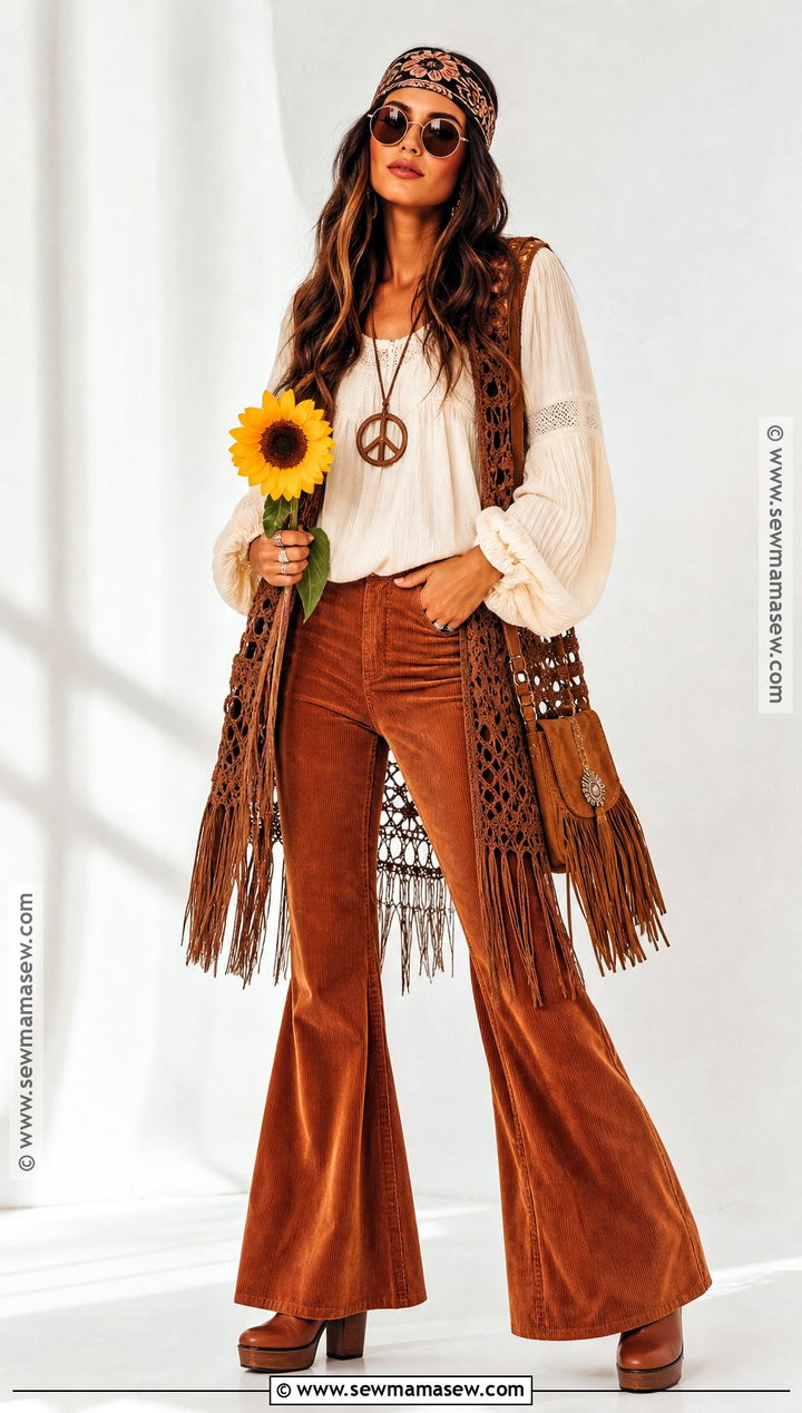 Crochet Vest And Corduroy Flares Hippie Costume - 30 hippie outfits 70s costume