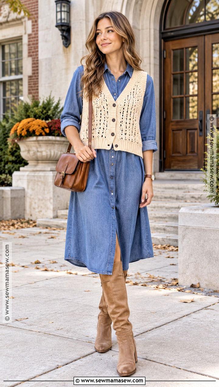 Crochet Vest With Shirt Dress And Boots - 25 crochet fall clothes