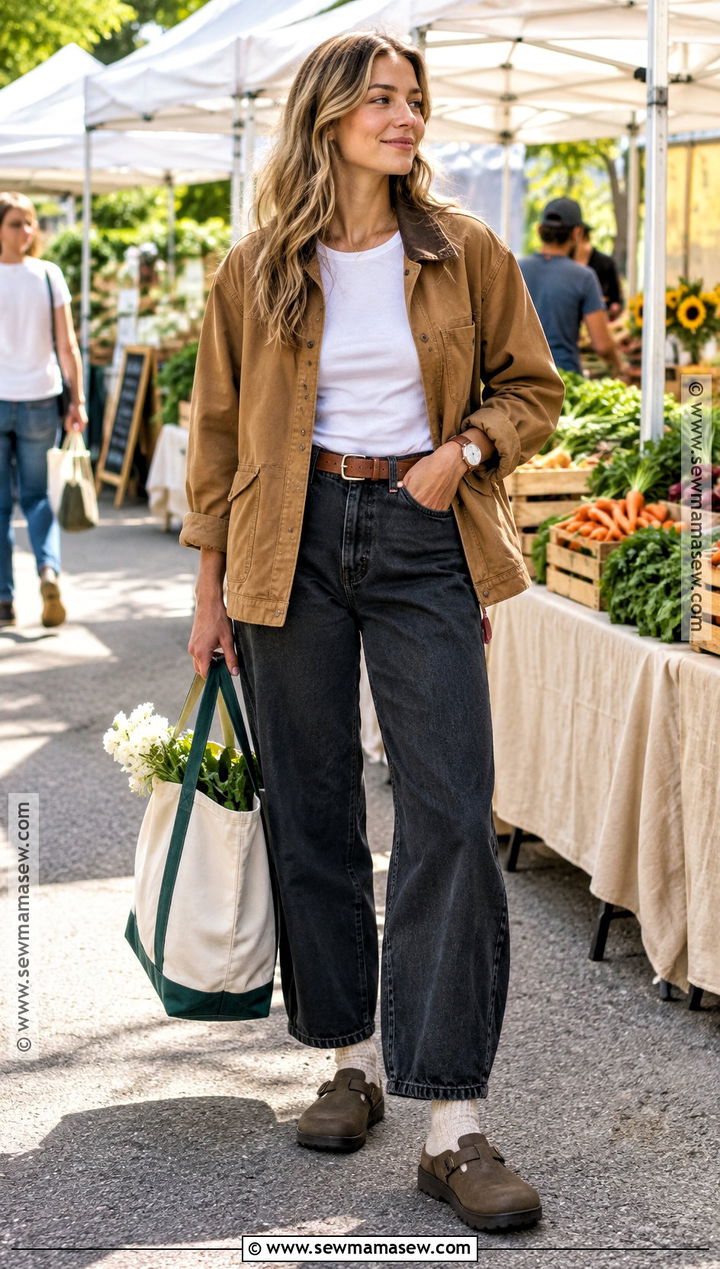 Crocs With Barrel Jeans And Barn Jacket - 20 crocs outfit fall ideas