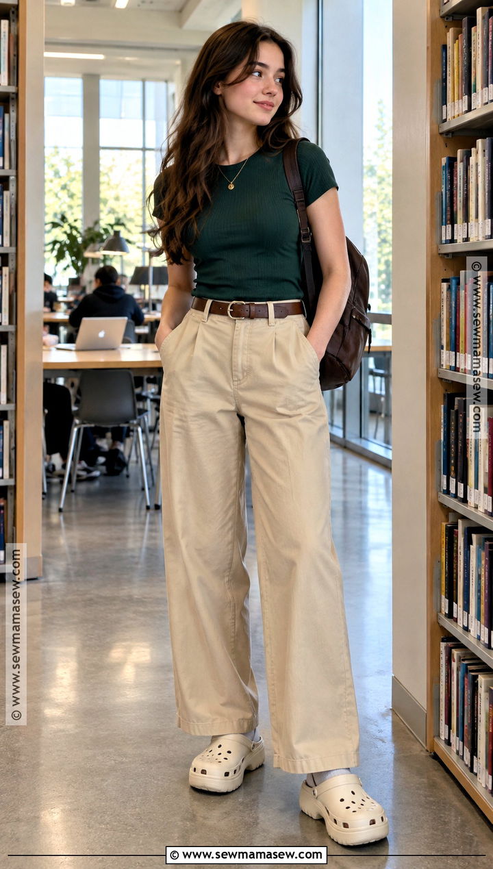 Crocs With Wide Leg Pants And A Baby Tee - 15 Back To School Crocs Style Ideas