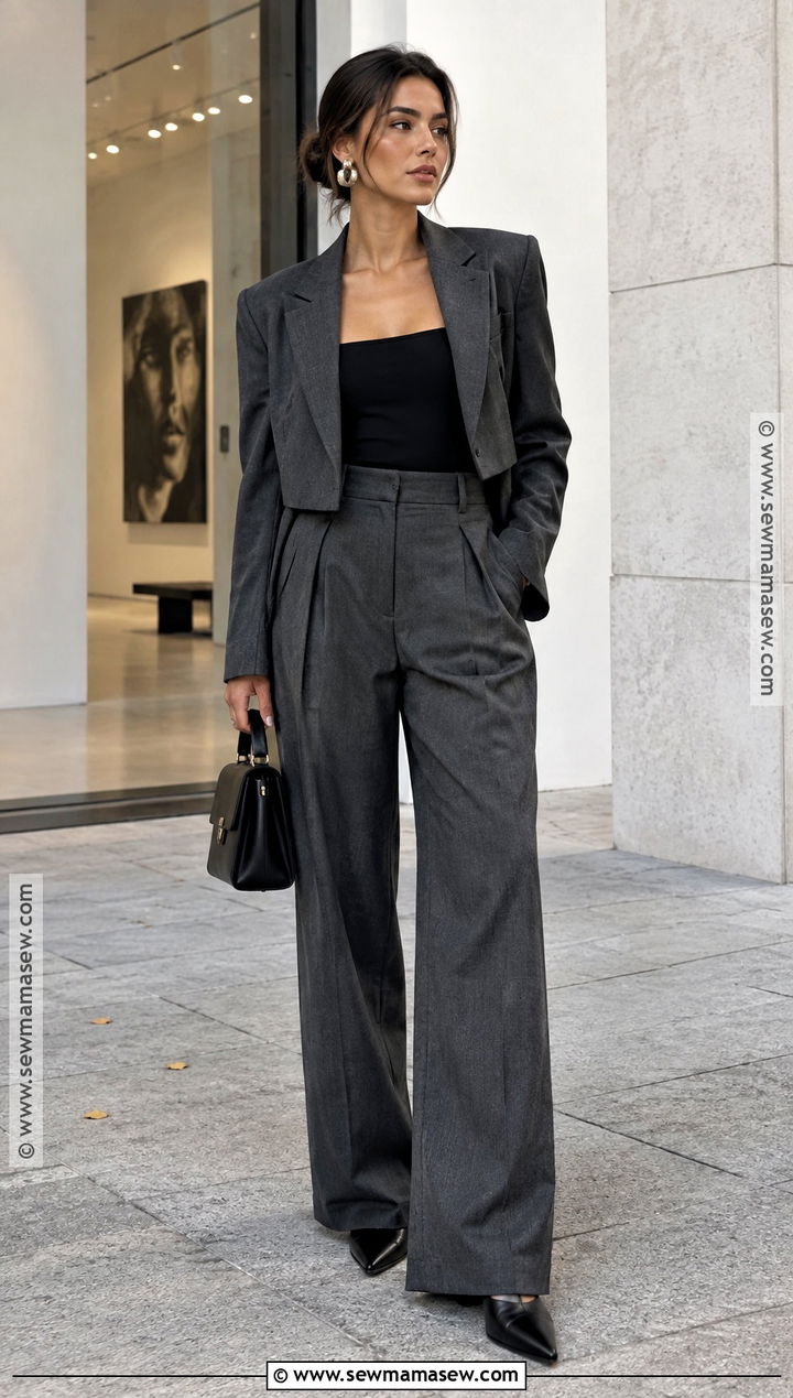 Cropped Blazer And Wide Leg Trousers Autumn Date Night Outfit - 25 autumn date night outfit ideas