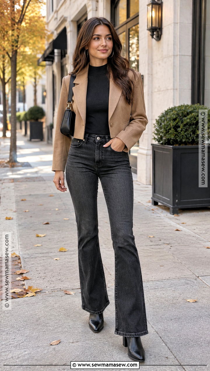 Cropped Blazer With High Waisted Jeans - 20 fall blazer ideas