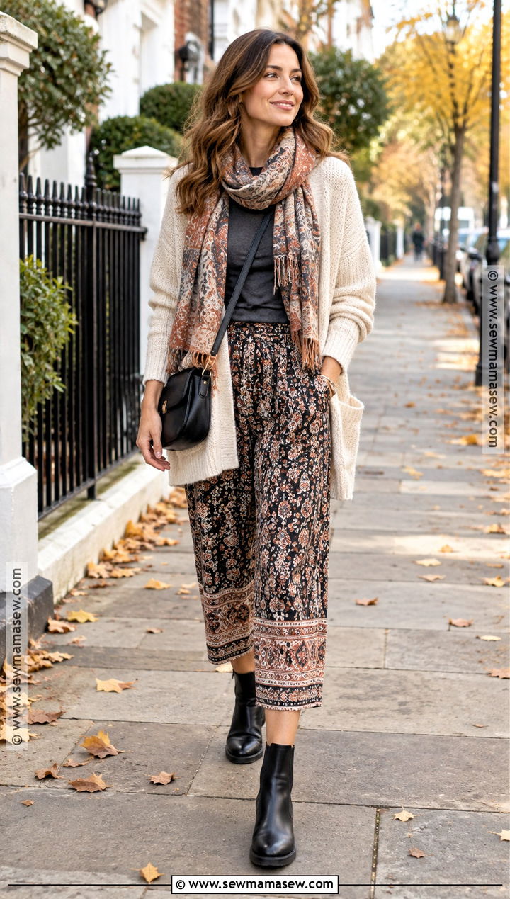 Cropped Boho Pants With An Oversized Cardigan - 15 boho pants outfit fall