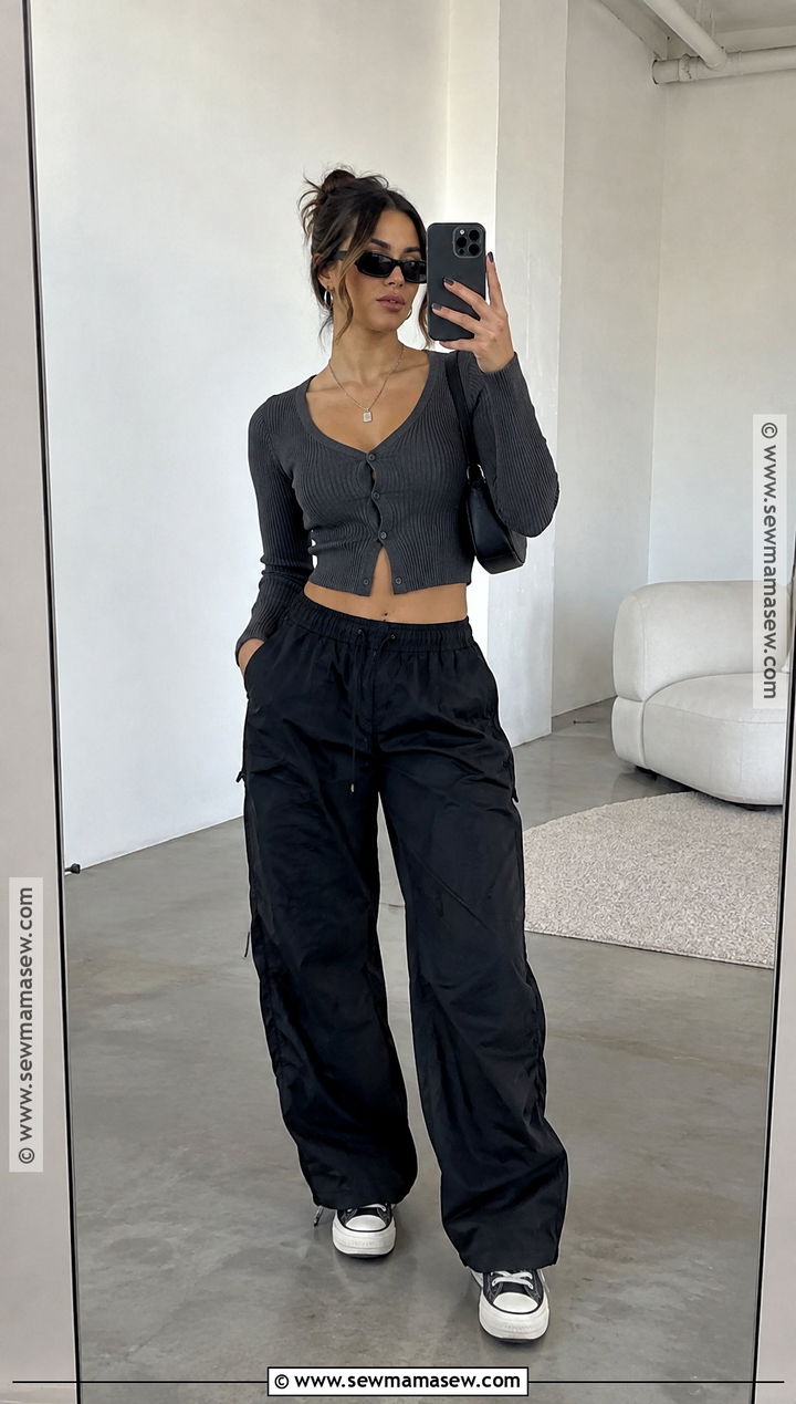 Cropped Cardigan And Parachute Pants Fall Baddie Outfit - 25 fall fits baddie