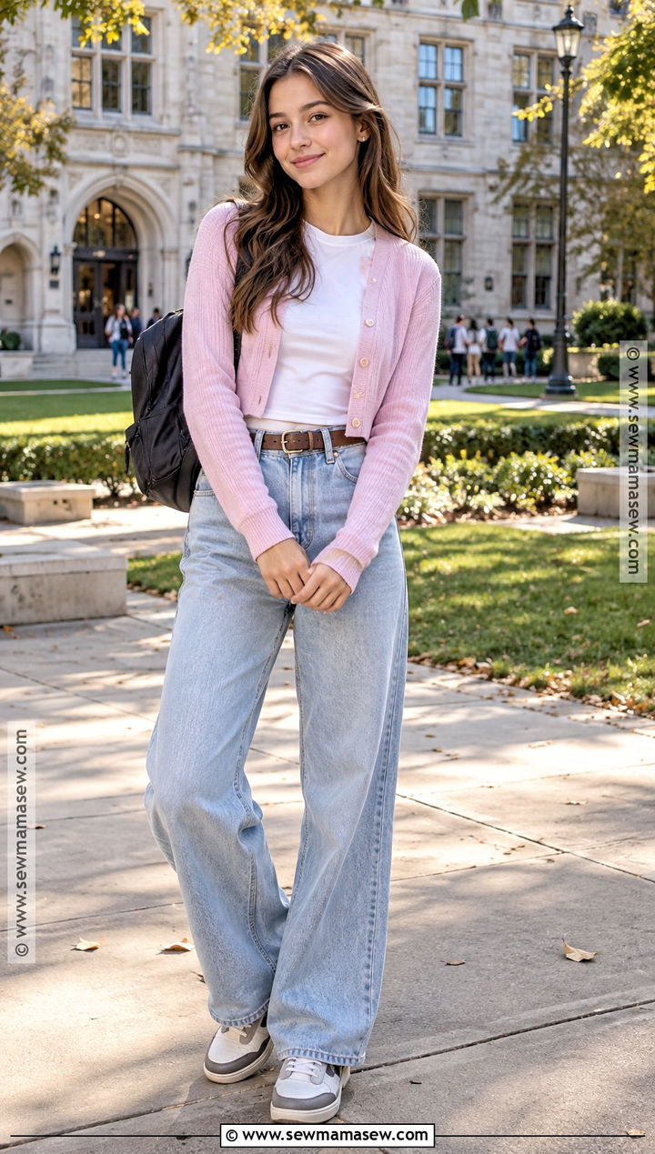 Cropped Cardigan And Wide Leg Jeans Back To School Outfit - 15 back to school 2026 outfits