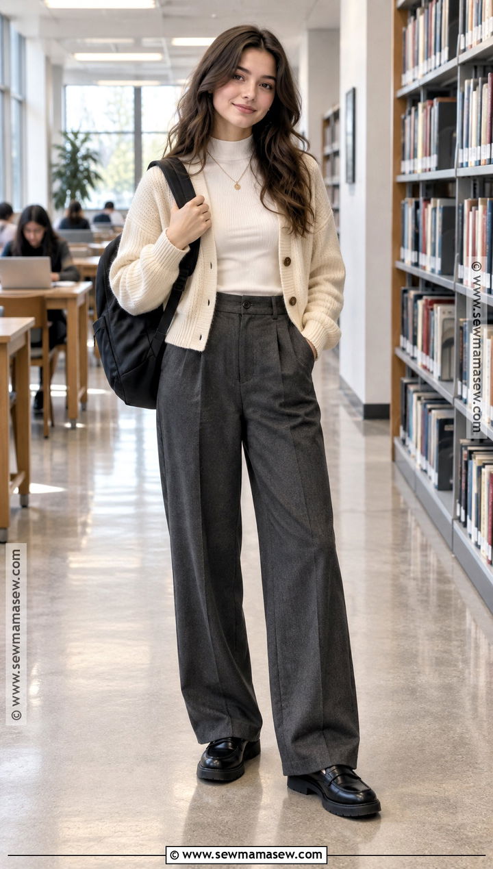 Cropped Cardigan And Wide Leg Pants Fall School Outfit - 20 cute fall school outfits