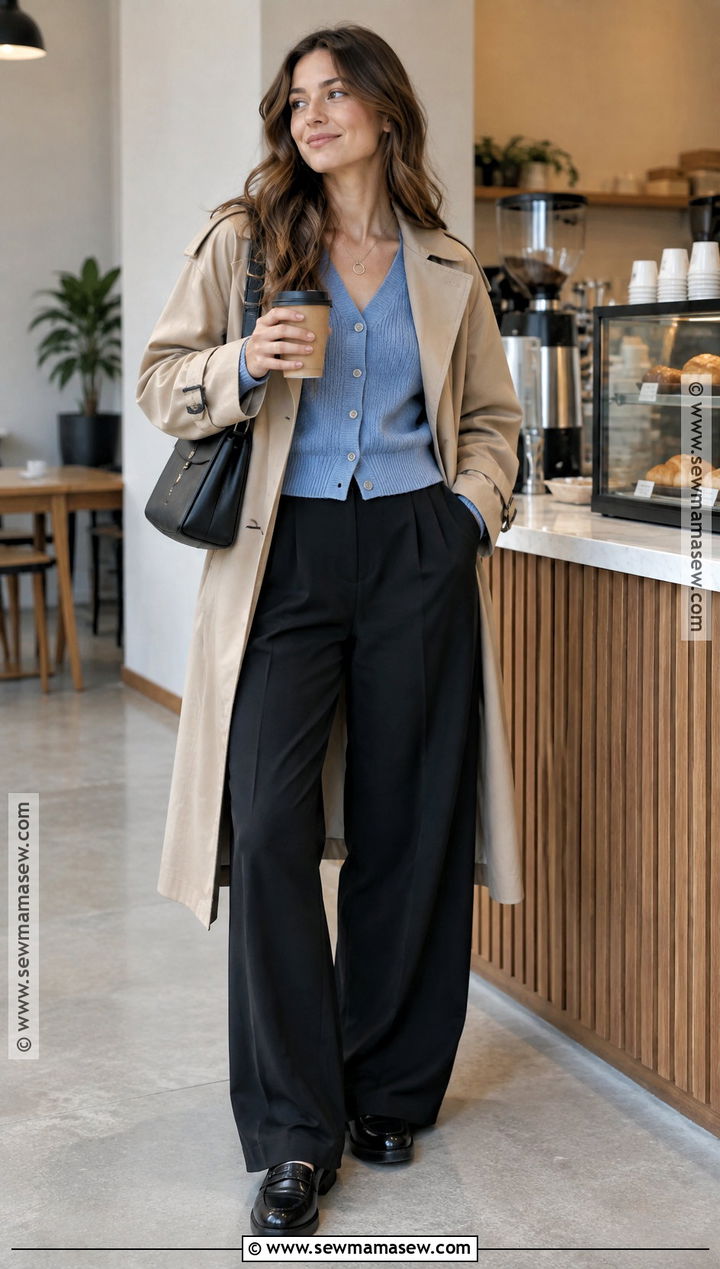Cropped Cardigan And Wide Leg Trousers Coffee Date Outfit - 20 fall coffee date outfit ideas