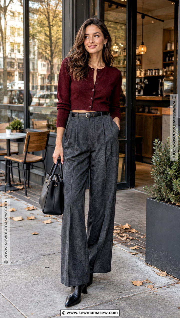 Cropped Cardigan With High Waisted Trousers - 25 fall sweaters
