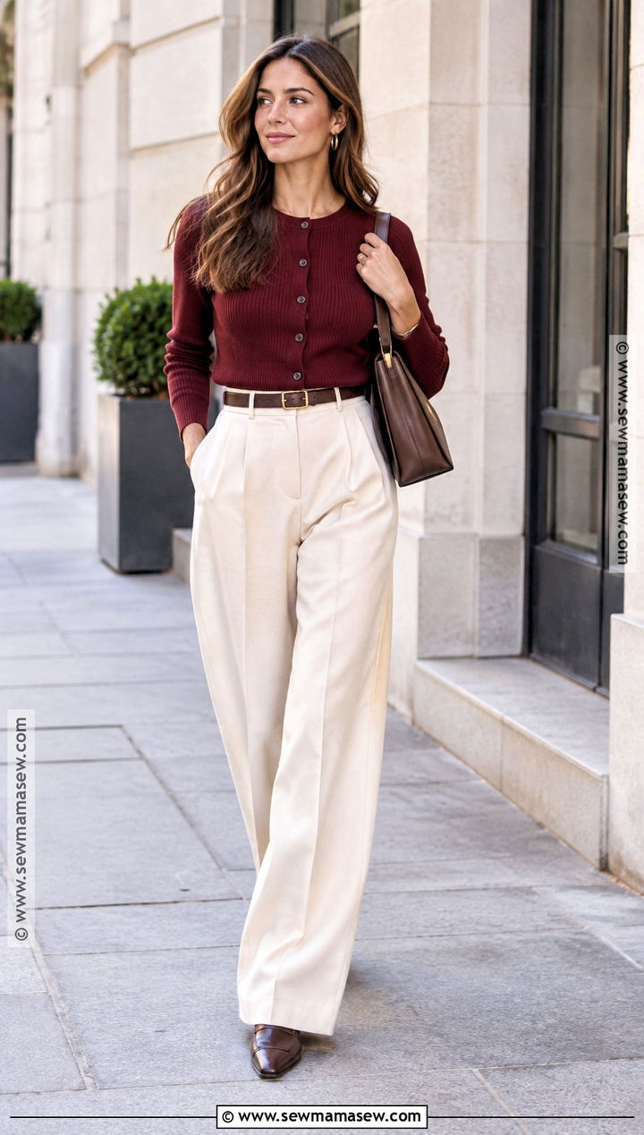Cropped Cardigan With Wide Leg Trousers - 15 cardigan outfit aesthetic fall ideas