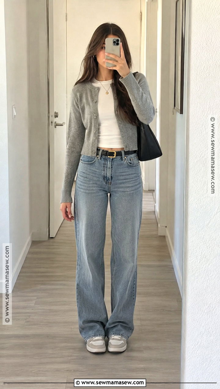 Cropped Cardigan and Baggy Jeans Fall School Outfit - 15 cute outfits for fall school