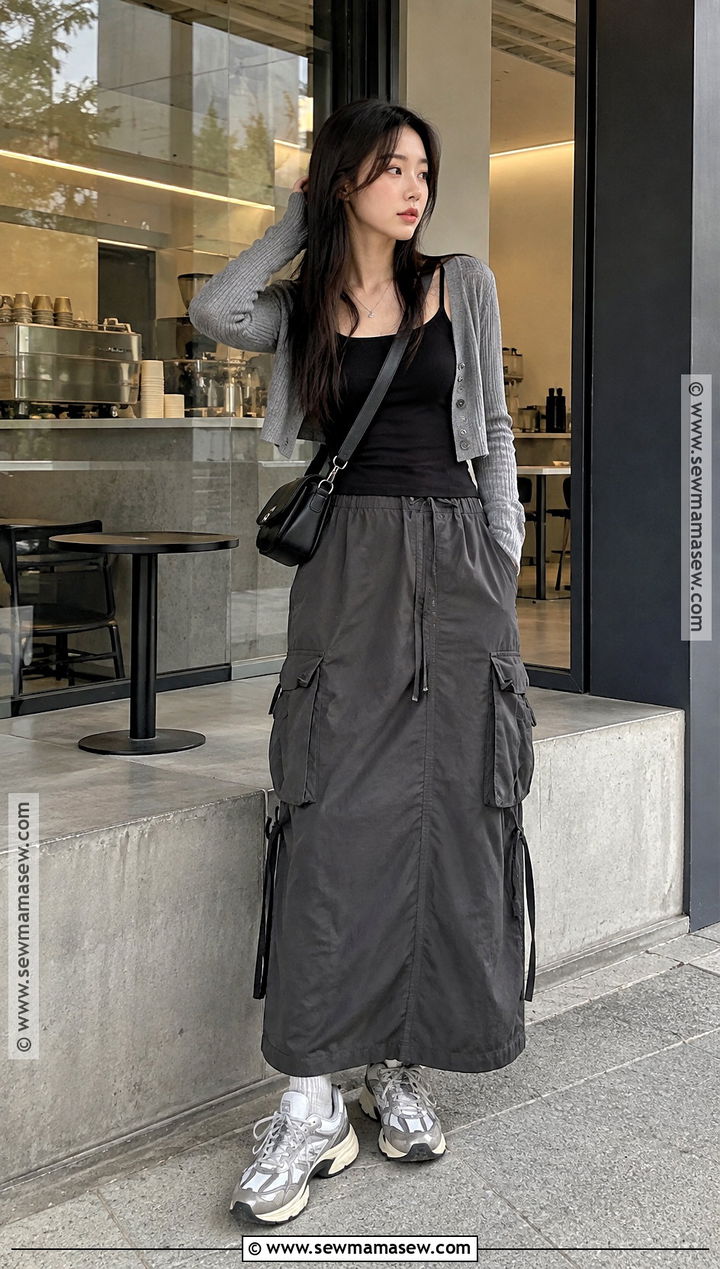 Cropped Cardigan and Cargo Maxi Skirt Acubi Autumn Outfit - 20 acubi autumn outfits
