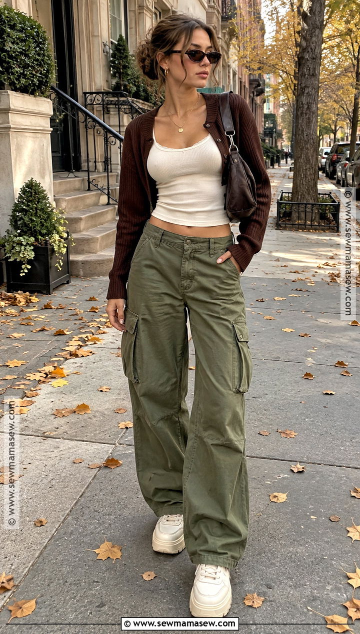 Cropped Cardigan and Cargo Pants Y2K Outfit - 25 fall y2k outfits