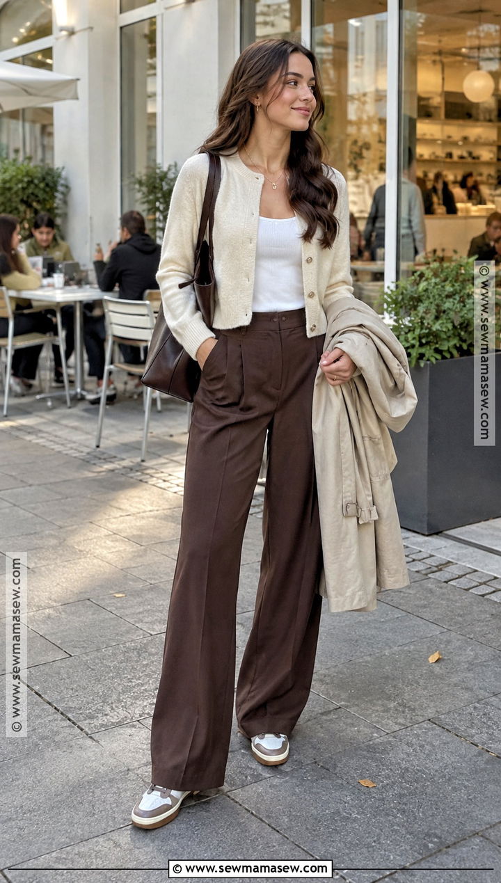 Cropped Cardigan and High Waisted Trousers Fall Class Outfit - 25 fall class outfits