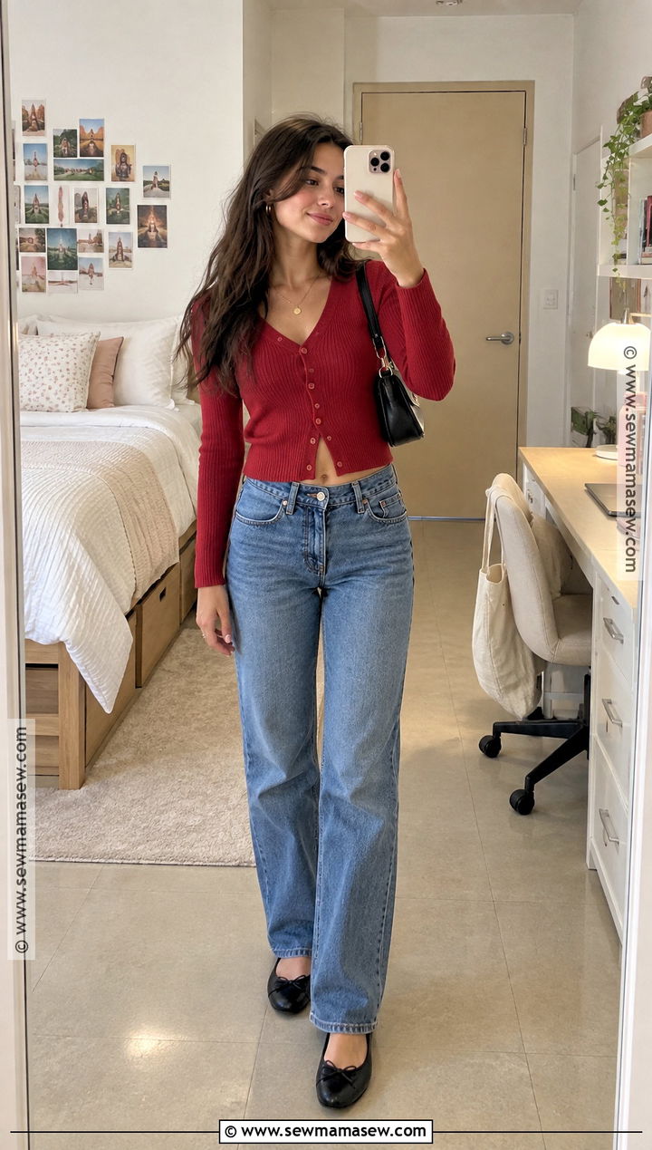 Cropped Cardigan and Straight Leg Jeans College Outfit - 15 back to school outfits college 2026