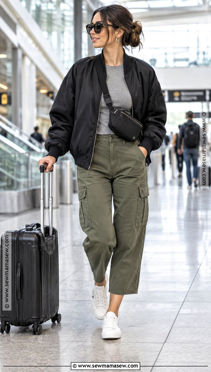 Cropped Cargo Pants With Bomber Jacket And Sneakers - 15 cropped pants fall outfit