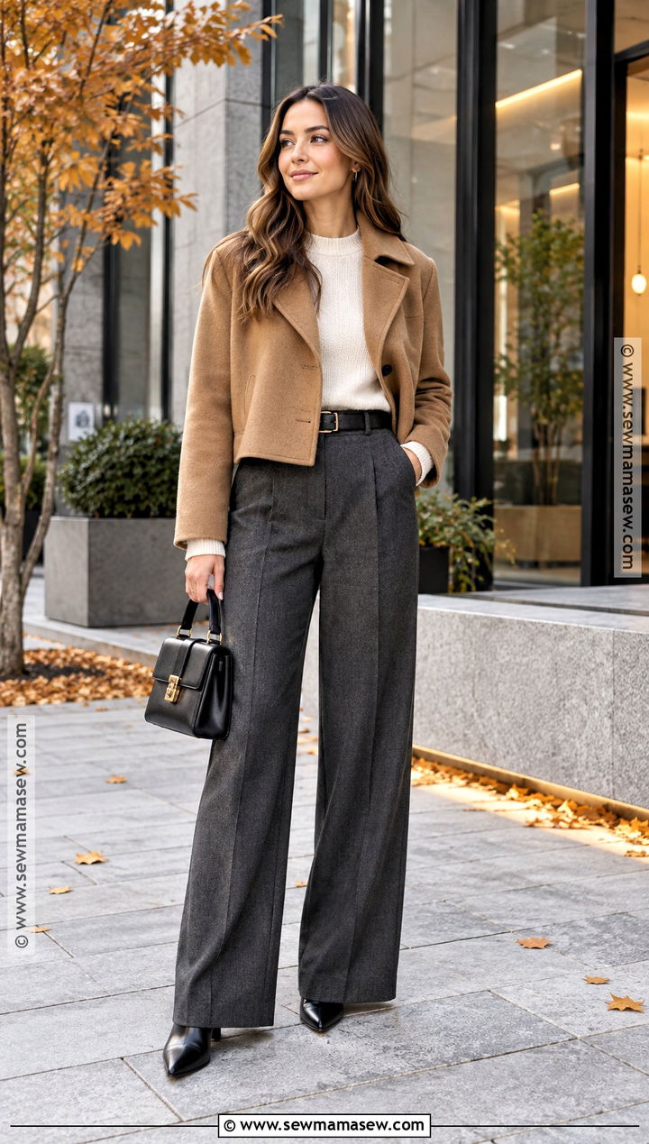 Cropped Coat With High Waisted Trousers - 20 fall coat outfits