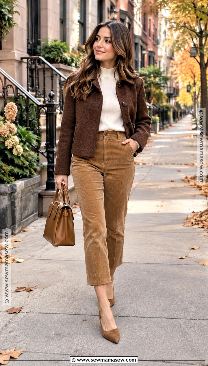 Cropped Corduroy Pants With Fitted Knit - 15 fall outfit corduroy pants