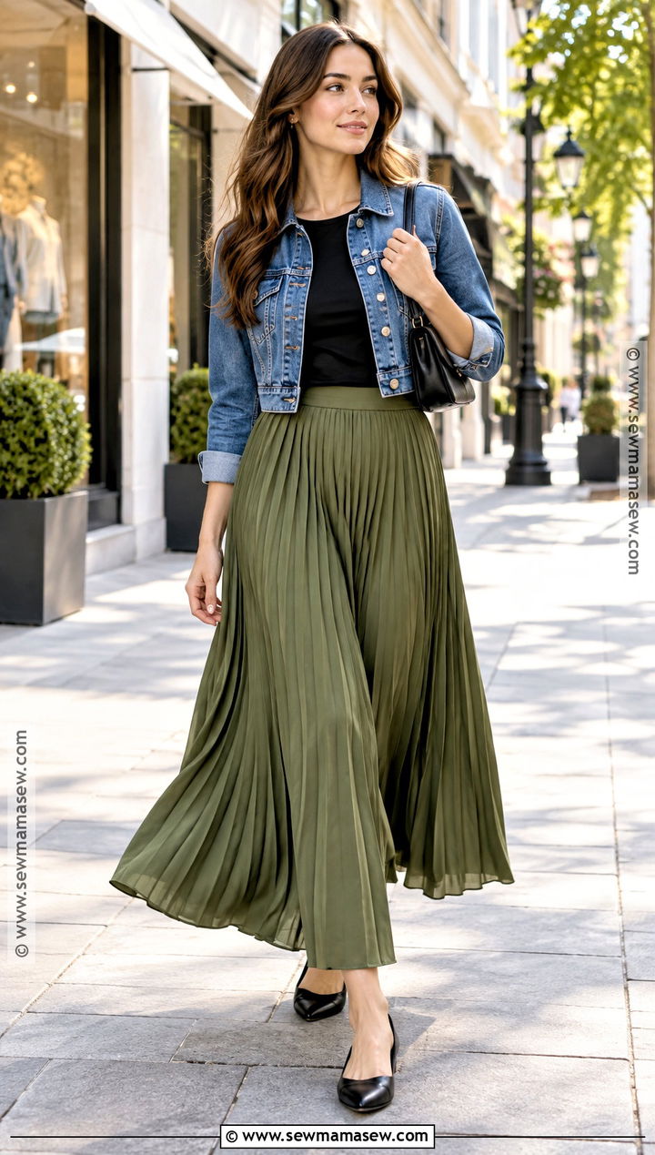 Cropped Denim Jacket With Maxi Skirt - 15 fall denim jacket ideas