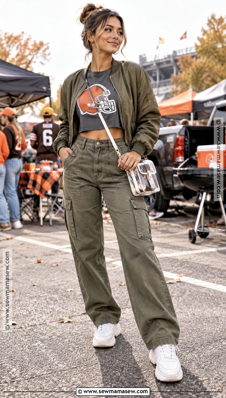 Cropped Fall Football Shirt With Cargo Pants - 15 fall football shirt ideas