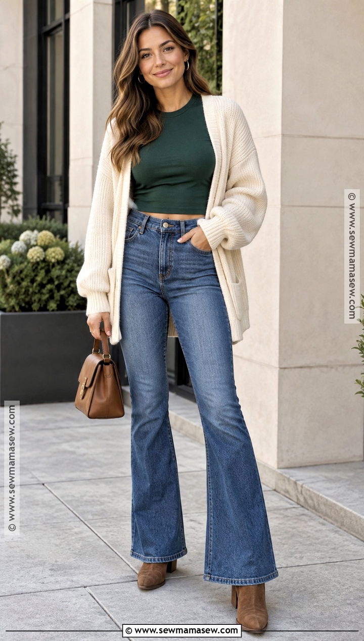 Cropped Fall Tee With High Waisted Jeans - 15 Fall Tees Ideas for Women