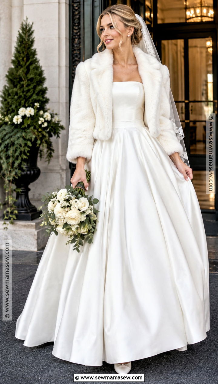 Cropped Faux Fur Bridal Coat - 15 fall wedding coats for brides