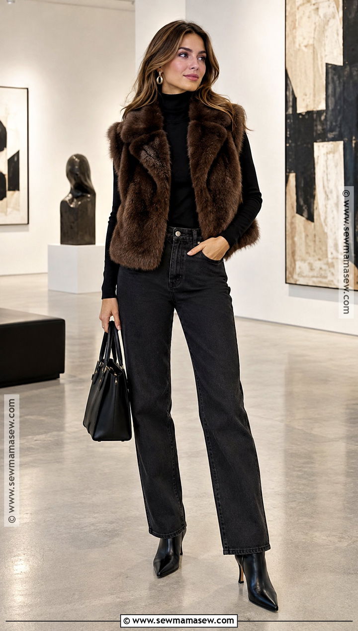 Cropped Faux Fur Vest With Black Jeans - 15 Fall Outfits Cropped Vest
