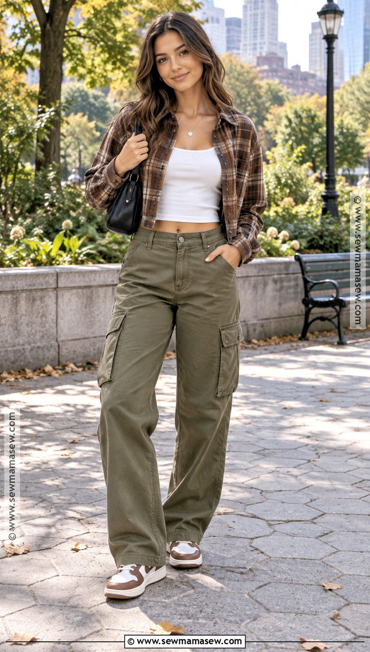 Cropped Flannel With Cargo Pants - 15 Fall Outfits 2026 Flannel