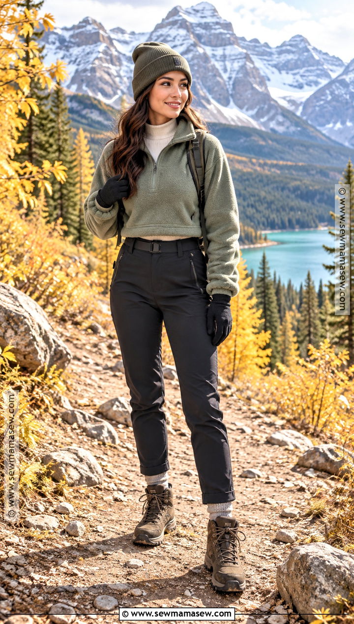 Cropped Fleece and High Waisted Hiking Pants Banff Outfit - 15 banff hiking outfit fall ideas