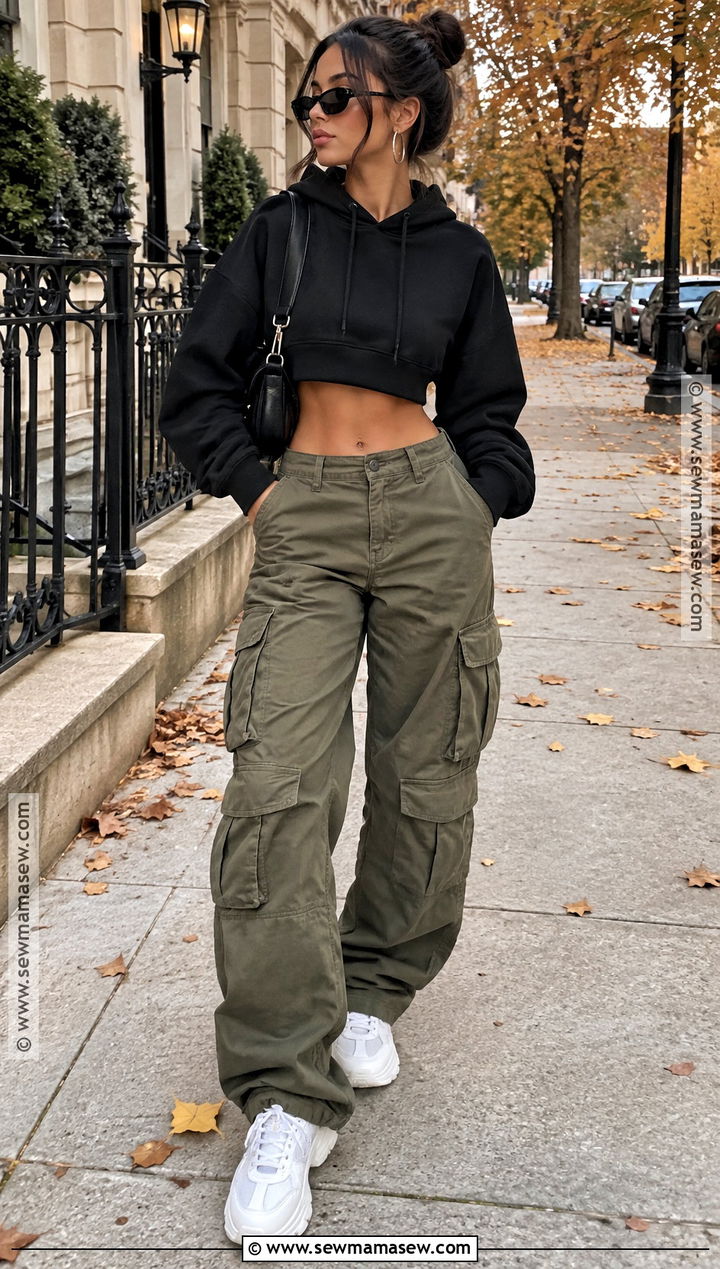 Cropped Hoodie And Cargo Pants Fall Baddie Outfit - 20 chill baddie outfits fall