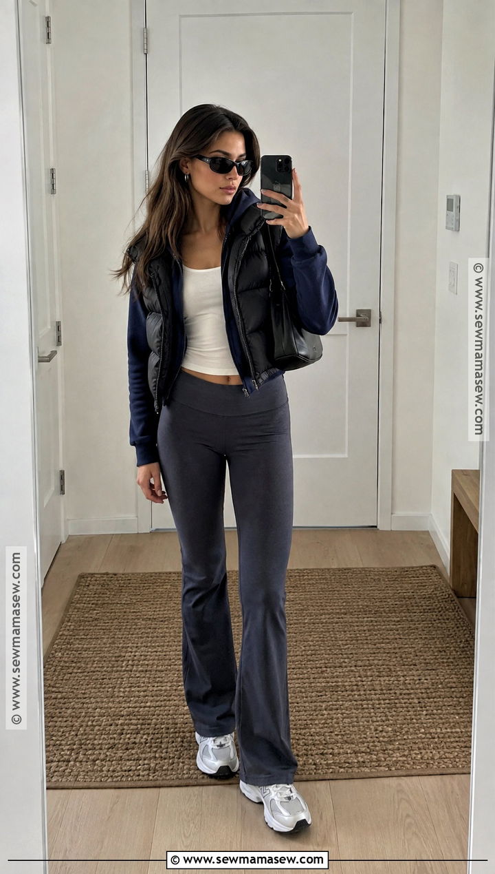 Cropped Hoodie And Flared Yoga Pants 2000s Fall Outfit - 20 2000s fall aesthetic outfits