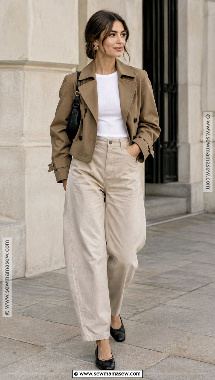 Cropped Jacket And Barrel Pants Fall Transition Outfit - 15 Outfit Inspo Fall Transition Ideas
