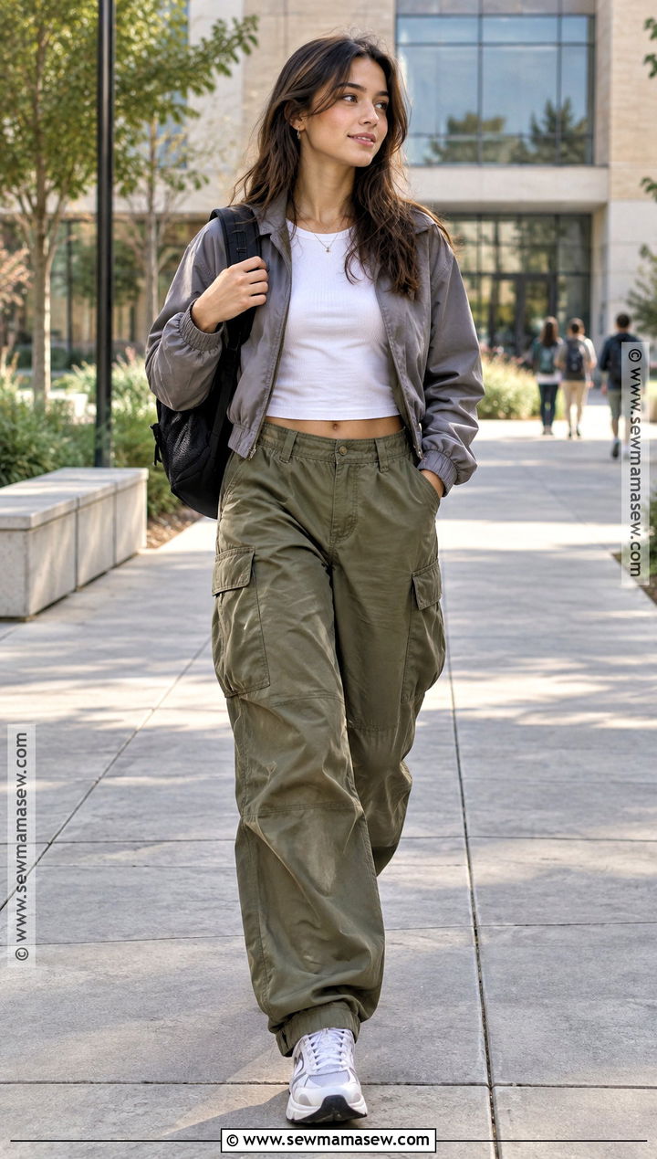 Cropped Jacket And Parachute Pants School Outfit - 20 cute back to school outfits summer