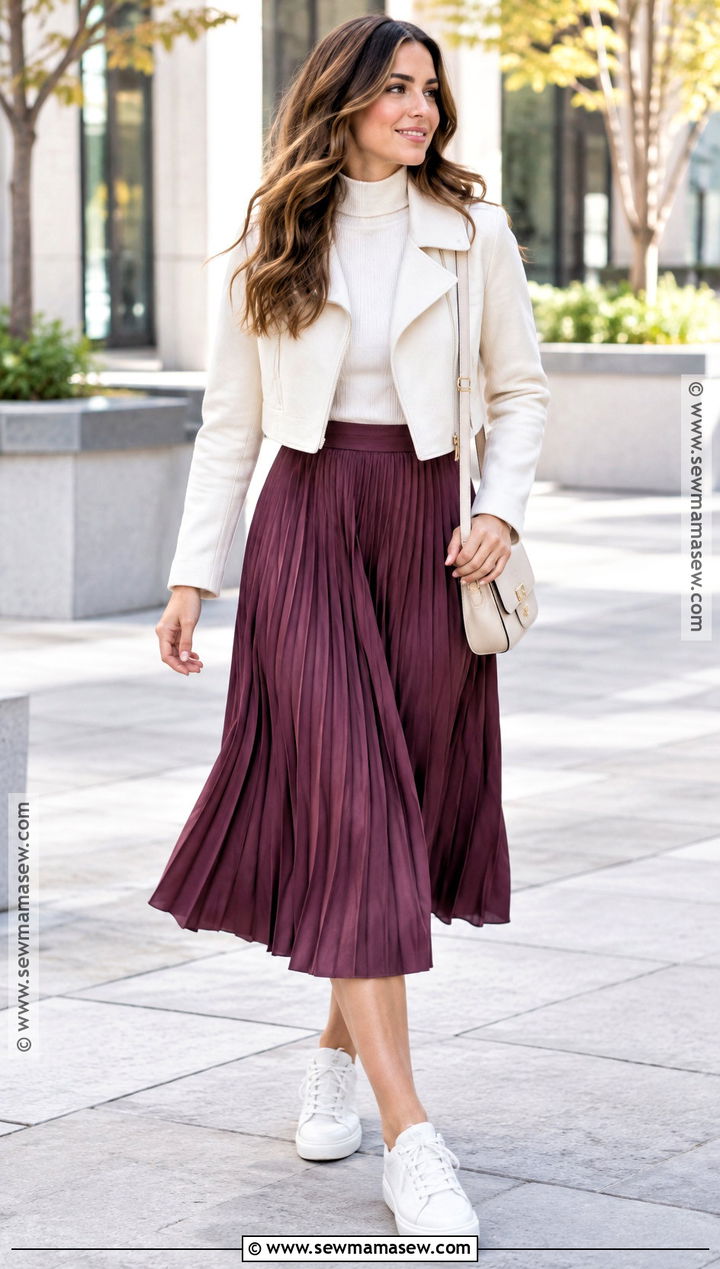 Cropped Jacket And Pleated Midi Skirt Fall Outfit - 15 Casual Feminine Outfits Fall