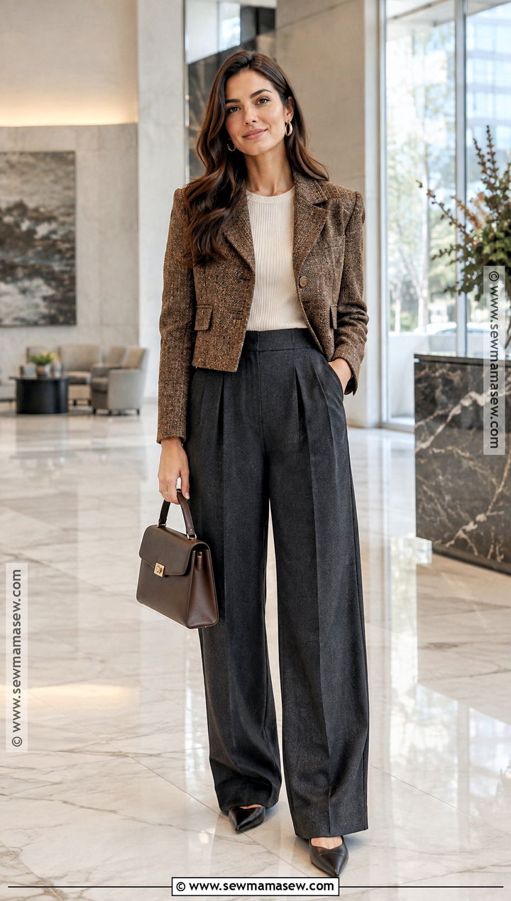 Cropped Jacket With High Waisted Trousers Outfit - 30 fall clothes
