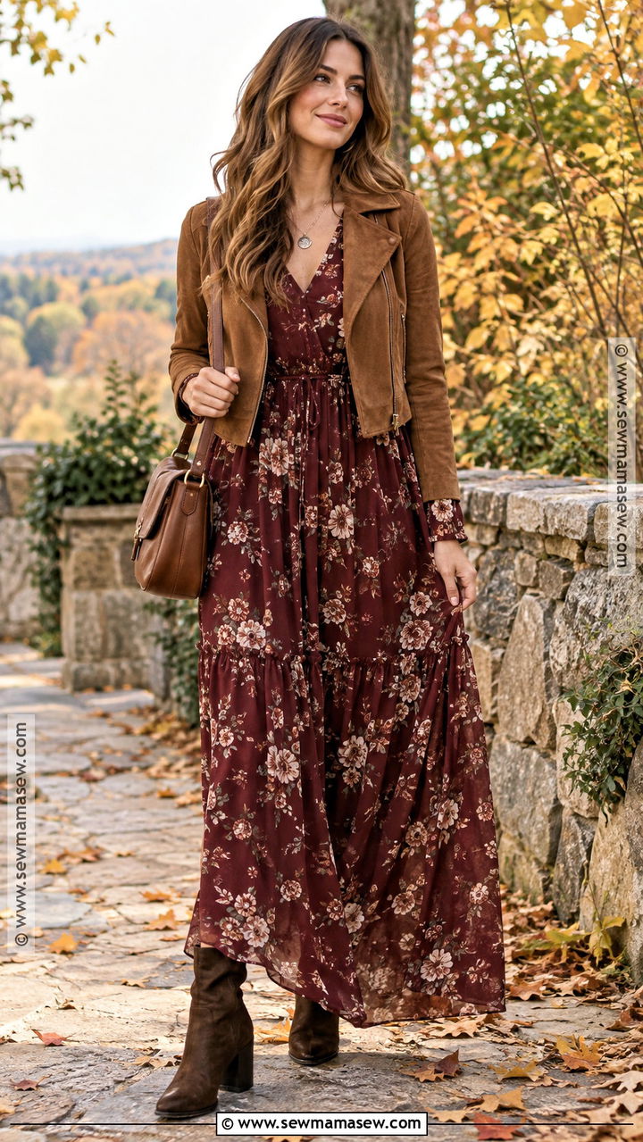 Cropped Jacket and Fall Maxi Dress Outfit - 20 Dressy Casual Fall Outfits for Women
