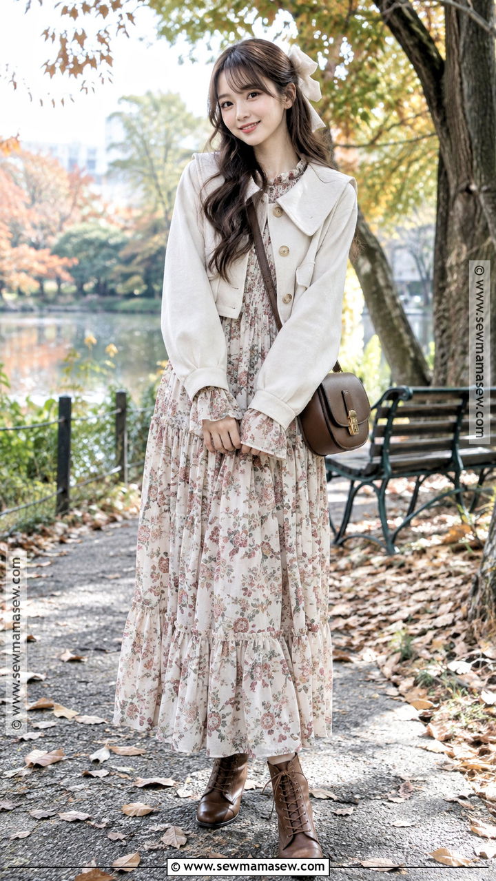 Cropped Jacket and Maxi Dress Shoujo Outfit - 20 Fall Shoujo Outfits