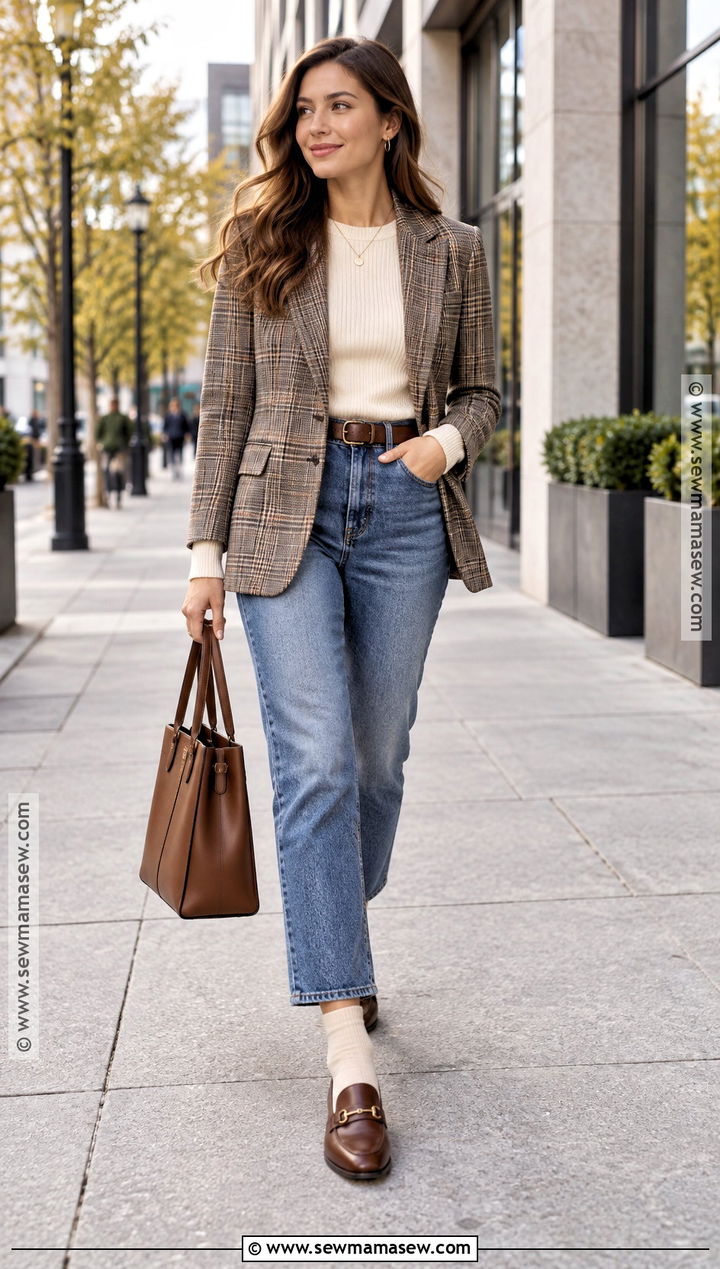 Cropped Jeans With Blazer And Loafers - 25 fall outfit jeans