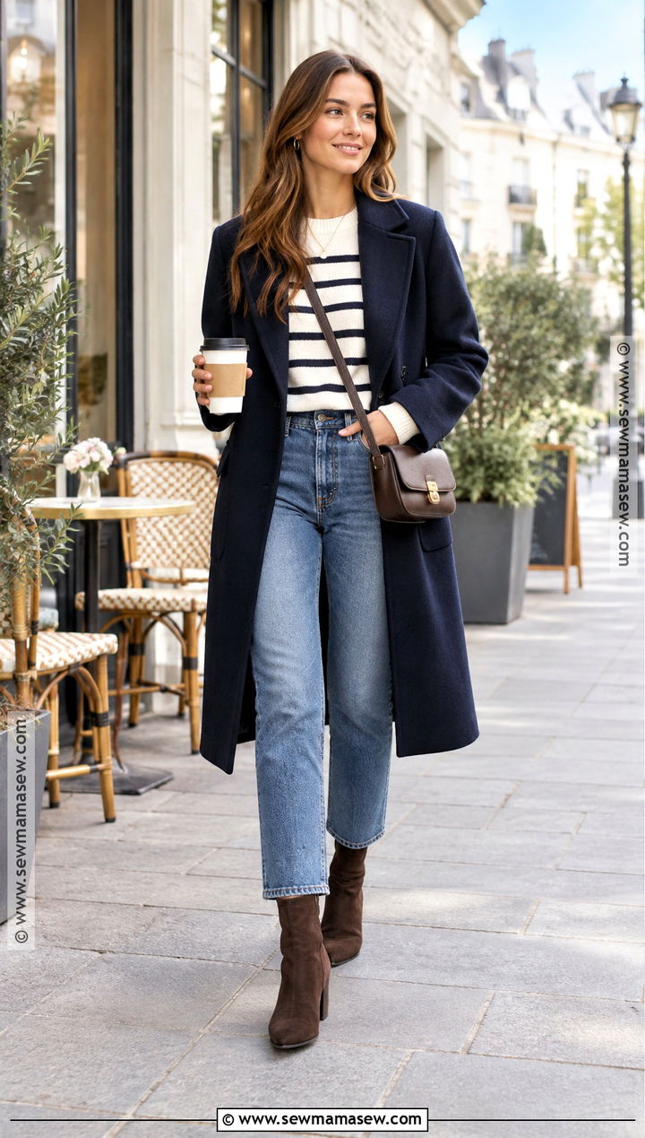Cropped Jeans With Brown Sock Boots And Striped Sweater - 20 brown boots outfit fall jeans